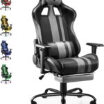 Écran de jeu de bureau gamer siège de bureau en cuir noir avec design sportif et support ergonomique confortable, idéal pour le gaming ou le bureau.