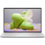 Calepin de texte transparent illustrant un ordinateur portable moderne avec écran affichant une image colorée de formes abstraites en vert et pastel, sur un fond neutre.