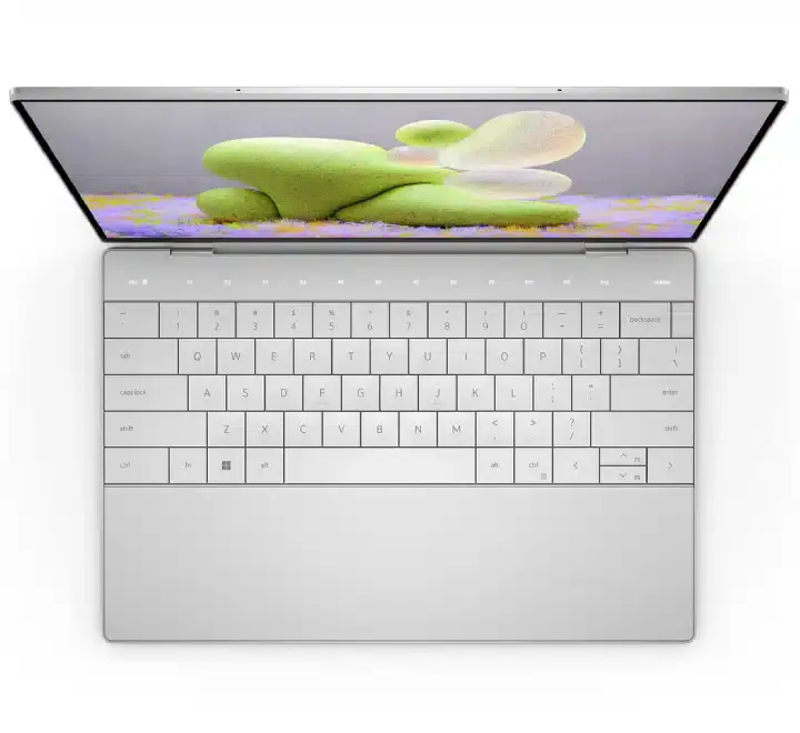 Clavier d'ordinateur portable blanc avec écran affichant une image de cactus coloré, idéal pour le matériel informatique et la bureautique.