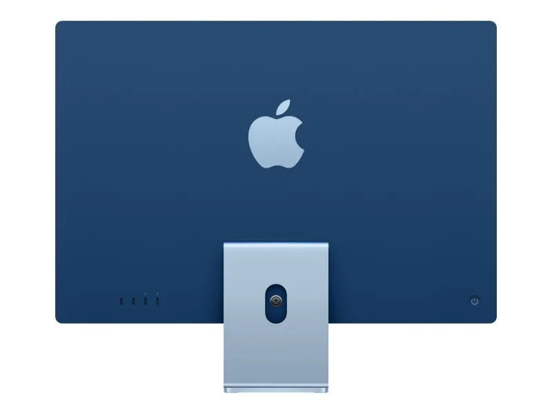 Apple iMac arrière avec caméra et logo, vue de dos, ordinateur de bureau élégant, technologie moderne, design épuré, matériel informatique haut de gamme, pour usage professionnel ou personnel.