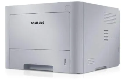 Impression d'une imprimante laser blanche Samsung, idéale pour petites entreprises.