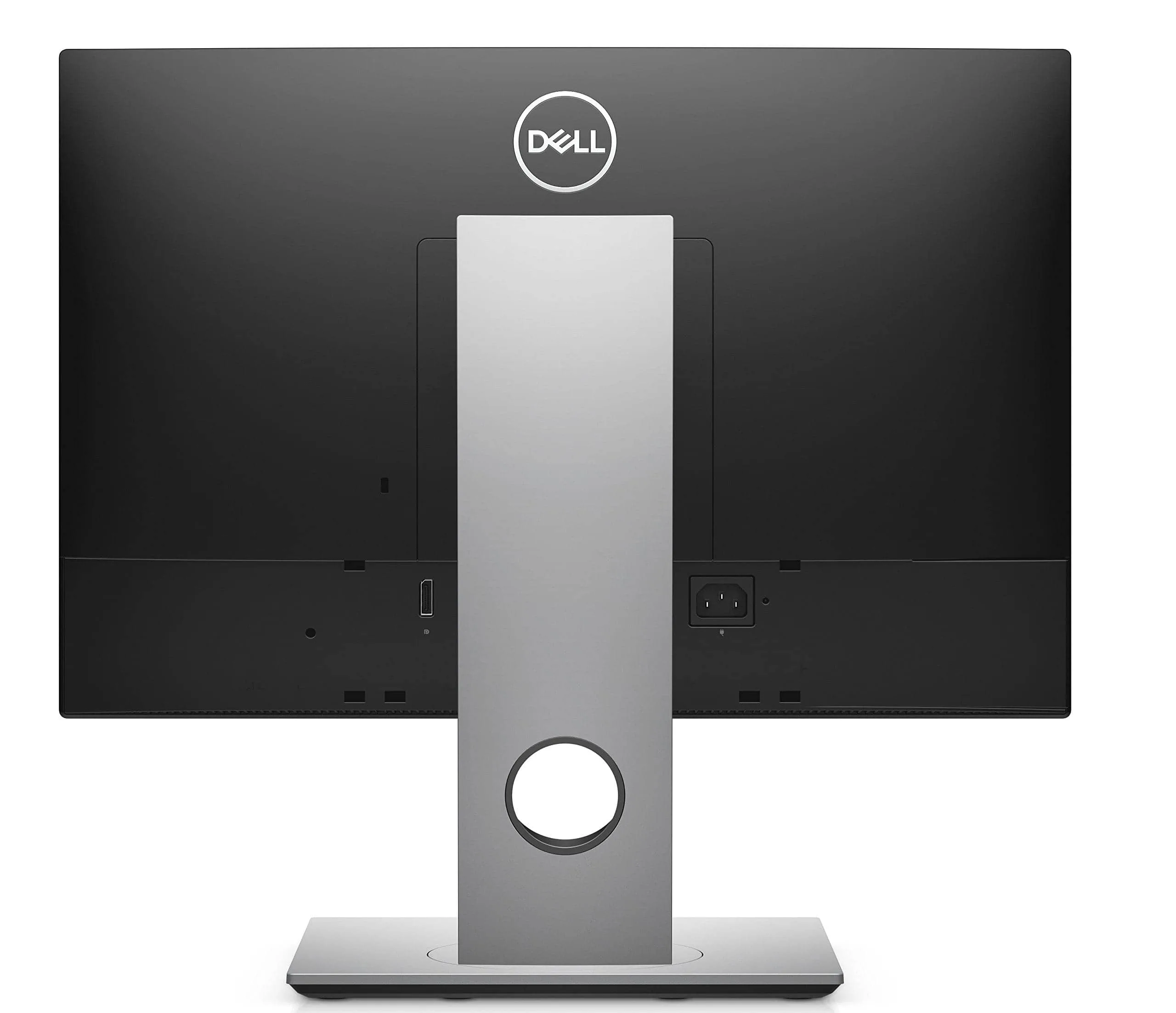 Dell moniteur professionnel en argent, vue arrière avec ports USB et alimentation électrique, conception élégante pour espace de travail moderne.