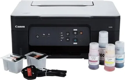 Imprimante multifonction canon avec cartouches d'encre colorées pour impression, copie et scan, idéale pour bureau ou usages personnels.