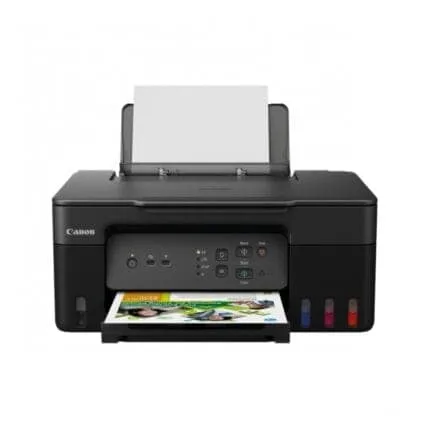 Imprimante jet d'encre multifonction Canon noir avec cartouches colorées pour bureau ou maison.
