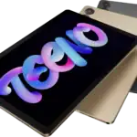 Série de tablettes displayant la marque Samsung Galaxy Tab S8 Ultra en couleurs or et gris foncé, avec écran lumineux et design épuré.