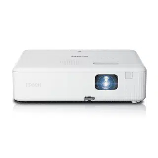 Projecteur Epson blanc pour présentations et cinéma maison, haute résolution, compact et facile à utiliser.