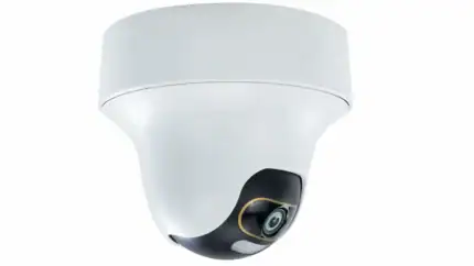 Caméra de sécurité IP moderne, surveillance vidéo HD, protection résidentielle et commerciale, installation facile, technologie sans fil, sécurité intelligente.