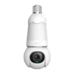Caméra de surveillance innovante en forme d'ampoule LED, sécurité domestique et monitoring à distance, compatible Wi-Fi, facile à installer, vidéo HD, détection de mouvement, design moderne blanc.