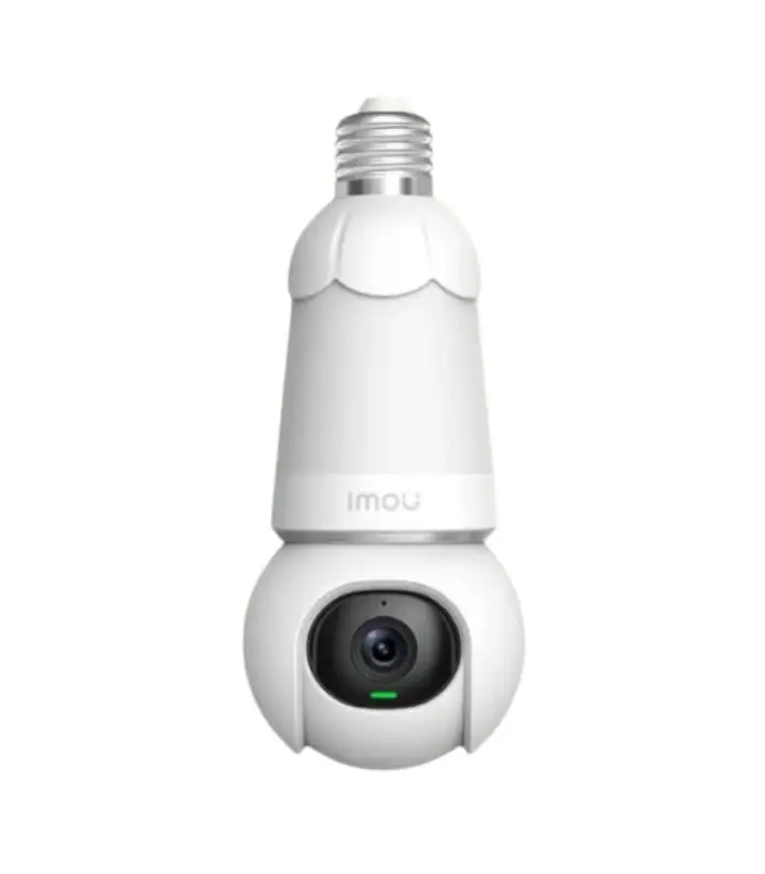 Caméra de surveillance innovante en forme d'ampoule LED, sécurité domestique et monitoring à distance, compatible Wi-Fi, facile à installer, vidéo HD, détection de mouvement, design moderne blanc.