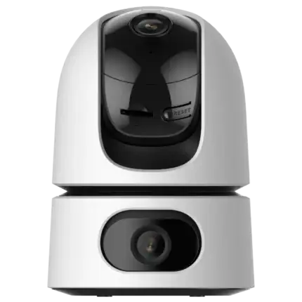 Caméra de sécurité intelligente avec vision nocturne et détection de mouvement pour la surveillance à domicile.