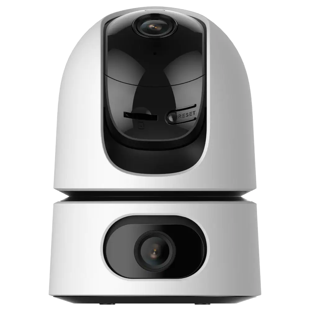 Caméra de sécurité intelligente avec vision nocturne et détection de mouvement pour la surveillance à domicile.