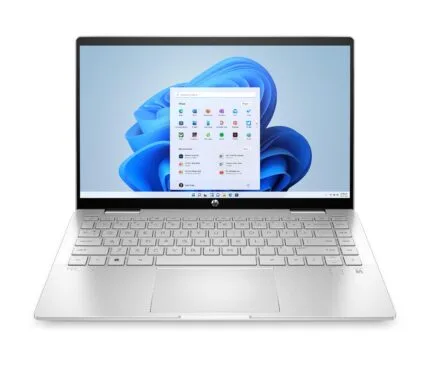 Ordinateur portable HP avec écran Windows 11, parfait pour le travail et les loisirs, design léger et performant.