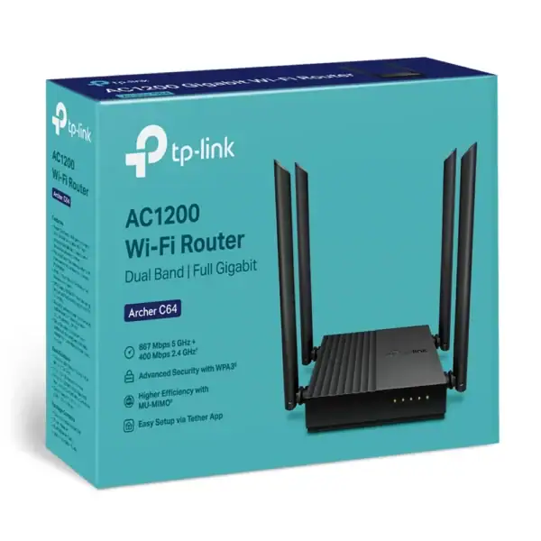 AC1200 routeur Wi-Fi double bande, haute performance, sécurité avancée et facilité d'installation, parfait pour établir une connexion internet fiable et rapide.
