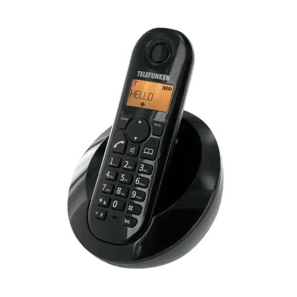 Téléphone fixe sans fil Telefunken avec base de chargement, design moderne, idéal pour la communication domestique.