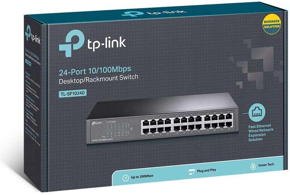 Switch réseau TP-Link 24 ports 10/100 Mbps avec gestion en Rack pour entreprises et bureaux.
