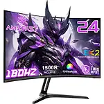 Amzfast écran incurvé 1500R 24 pouces, moniteur gaming avec résolution 180Hz, technologie FreeSync, couleurs vives, temps de réponse 1ms MPRT, idéal pour jeux vidéo et bureautique, compatible RG.